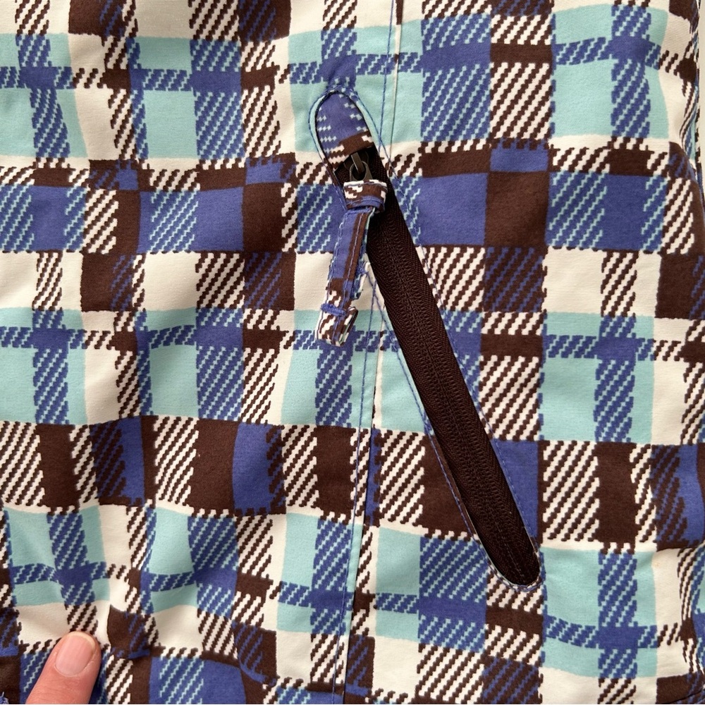 Columbia Snow Ski Waterproof Periwinkle Blue Brown Plaid Jacket Hood Size 14/16 - Picture 6 of 16